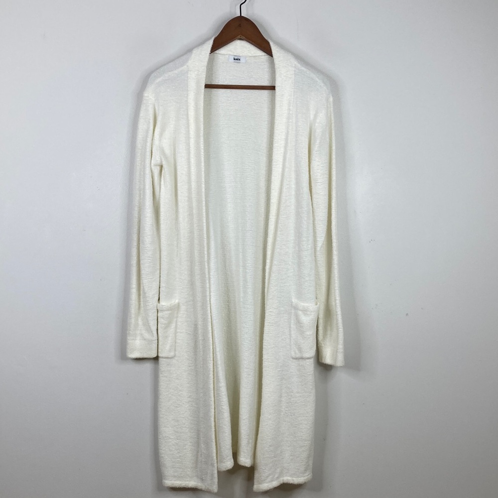 Knix Cardigan Womens Small Ivory Stretch Velour Terry Open Front Sweater Pockets